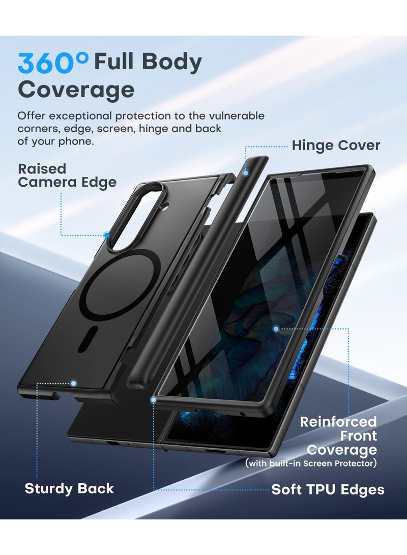 بيرفي جراب لهاتف سامسونج جالاكسي زد فولد 7 مع واقي شاشة خصوصية، متوافق مع MagSafe، مضاد للتجسس، مزوّد بحامل مخفي مدمج، حماية كاملة للجهاز، نحيف ومقاوم للصدمات، جراب لهاتف زد فولد 7، أسود. - Image 5